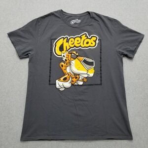 Cheetos Shirt Mens Large Gray Short‎ Sleeve Crew Neck Chester Cheetah Spell Out